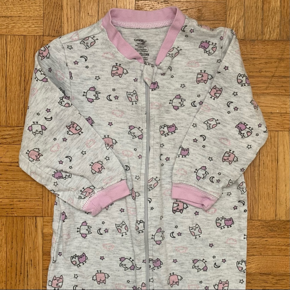 George Grey Lilac Cotton Sleeper Onesie Owls Toddler Size 18-24 M - Picture 3 of 6